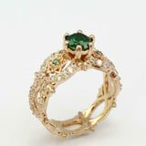 2ct Round Cut Green Emerald Antique Celtic Star Design Ring 14k Yellow Gold Over