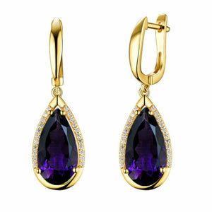 2.7ct Drop Earrings Pear Purple Amethyst Water Tear Drop 14k Yellow Gold Finish