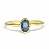 1ct Oval Blue Sapphire Bezel Set Solitaire Engagement Ring 14k YellowGold Finish