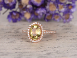 1.7ct Oval Cut Green Peridot Engagement Ring Diamond Halo 14k Rose Gold Finish