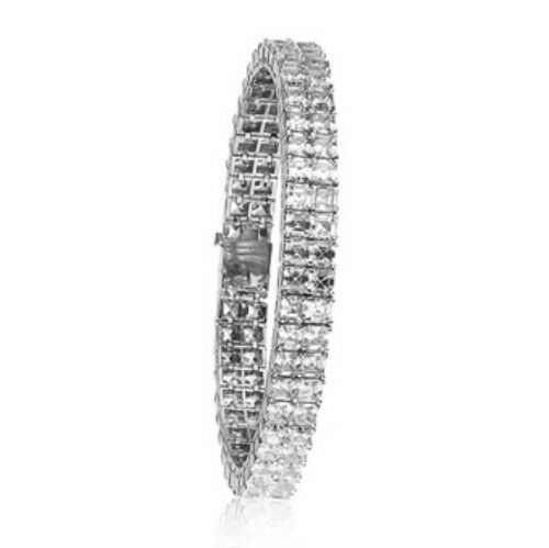 18Ct Asscher Cut Diamond Elegant 2 Row Women Tennis Bracelet 18K White Gold Over