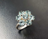 2.8ct Engagement Ring Round Blue Aquamarine Cluster Floral 14k White Gold Finish