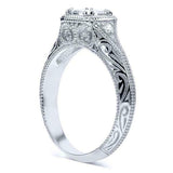 1.2Ct Princess Cut Diamond Milgrain Filigree Vintage Ring 14K White Gold Finish