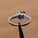 1ct Heart Cut Blue Sapphire Solitaire with Round Accent Ring 14k White Gold Over