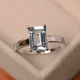 1.5ct Emerald Cut Blue Aquamarine Engagement Ring Solitaire 14k WhiteGold Finish