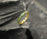 1ct Wedding Band Round Cut Green Emerald Half Eternity 14k Yellow Gold Finish