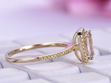 2ct Emerald Cut Morganite Engagement Ring Yellow Sapphire Halo 14k RoseGold Over