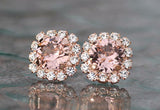 1ct Round Cut Champagne Morganite Floral Stud Earring Women 14k Rose Gold Finish