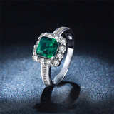 2.2Ct Princess Cut Green Emerald Diamond Ring Halo Accent 14K White Gold Finish