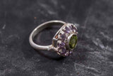 2.8ct Engagement Ring Round Cut Green Peridot Vintage Halo 14k White Gold Finish