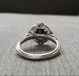 3Ct Round Cut Blue Sapphire Halo Antique Engagement Ring 14K White Gold Finish