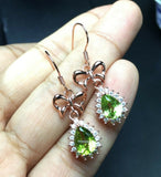 2.7ct Drop Earrings Pear Cut Green Peridot Floral Halo 14k Yellow Gold Finish