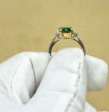 2ct Green Emerald Engagement Ring Trilogy Accent Solitaire 14k White Gold Finish