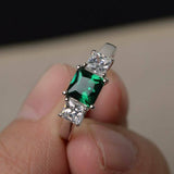 1.5ct Princess Cut Green Emerald Engagement Ring 14k White Gold Finish Trilogy