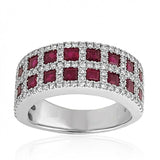 2Ct Princess Cut Pink Ruby Diamond Squares Halo Band Ring 14K White Gold Finish