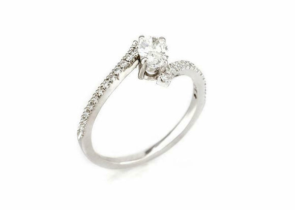 Solitaire with Accent Engagement Ring 1.4ct Oval Cut Diamond 14k White Gold Over