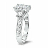 4Ct Radiant Cut Diamond Princess Accents Engagement Ring 14K White Gold Finish