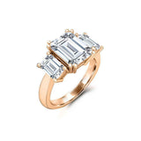 Solitaire Trilogy Engagement Ring 2.5ct Emerald Cut Diamond 14k Rose Gold Finish