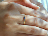 0.6ct Baguette Cut Blue Sapphire Minimalist Trilogy Ring 14k Yellow Gold Finish