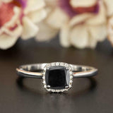 1.2ct Cushion Cut Black Diamond Engagement Ring 14k White Gold Finish Solitaire