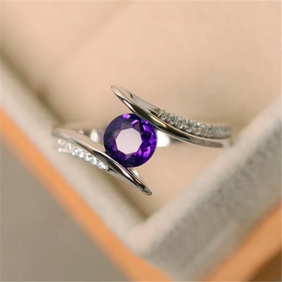 0.3ct Round Cut Purple Amethyst Engagement Ring 14k White Gold Finish Solitaire