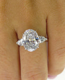 4Ct Oval Cut Diamond Trilogy Engagement Ring 14K White Gold Over Pear Accents