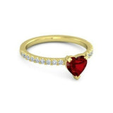 2Ct Heart Cut Red Garnet Diamond Accent Engagement Ring 14K Yellow Gold Finish