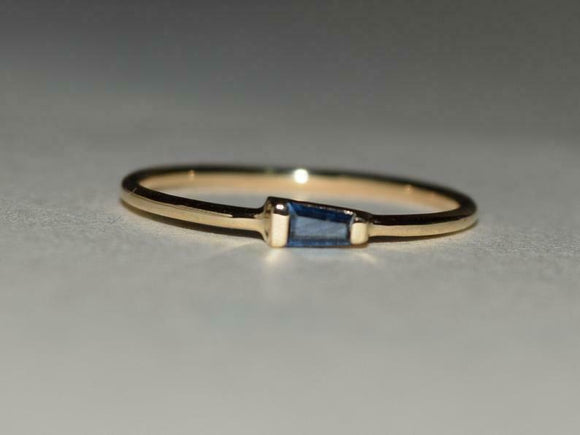 0.3ct Engagement Ring Baguette Cut Blue Sapphire Solitaire 14k YellowGold Finish