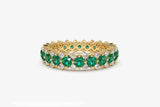 2.9ct Round Cut Green Emerald Cluster Full Eternity Band 14k Yellow Gold Finish