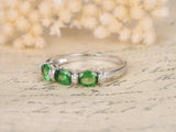 2.4ct Oval Cut Green Emerald Stackable Engagement Ring 14k White Gold Finish