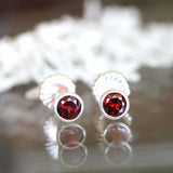 1ct Round Cut Red Garnet Bezel Set Solitaire Stud Earrings 14k White Gold Finish