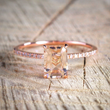 1.5Ct Emerald Cut Peach Morganite Solitaire Engagement Ring 18K Rose Gold FInish