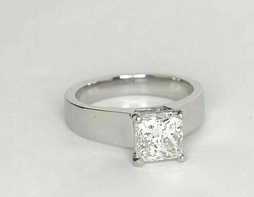 3Ct Princess Cut Diamond Wide Solitaire Engagement Ring 14K White Gold Finish