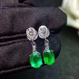 2ct Oval Cut Green Emerald Diamond Stylish Drop Earrings 14k White Gold Finish