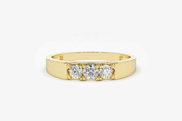 1.2ct Engagement Ring Round Cut Diamond Solitaire Trilogy 14k Yellow Gold Finish