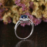 2ct Round Blue Sapphire Hexagon Diamond Halo Engagement Ring 14k White Gold Over