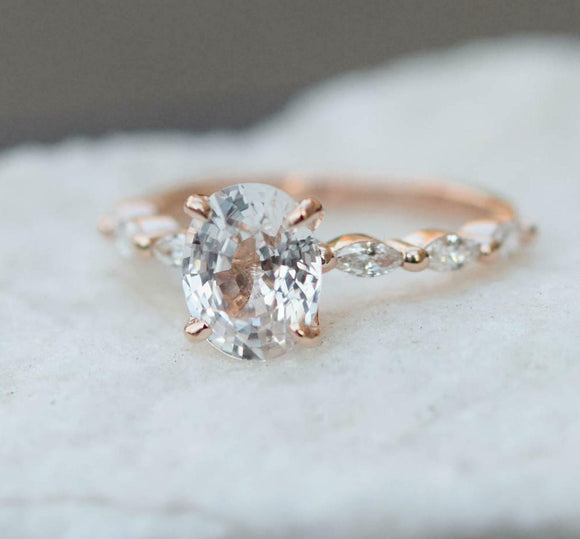 1.5ct Engagement Ring Oval Cut Diamond Marquise Accent Design 14k Rose Gold Over