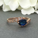 1ct Oval Cut Blue Sapphire Accents Solitaire Engagement Ring 14k RoseGold Finish