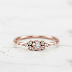 Thin Minimalist Petite Engagement Ring 0.5ct Round Cut Diamond 14k RoseGold Over