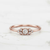 Thin Minimalist Petite Engagement Ring 0.5ct Round Cut Diamond 14k RoseGold Over