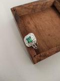 1ct Engagement Ring Asscher Cut Emerald Vintage Inspired 14k White Gold Finish