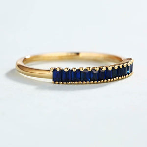 2ct Baguette Cut Blue Sapphire Milgrain Half Eternity Band 14k Yellow Gold Over