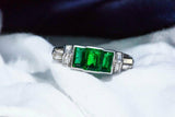 2.6ct Green Emerald Cut Engagement Ring Trilogy 14k White Gold Finish