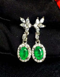 2.7ct Drop Earrings Oval Cut Green Emerald Floral Halo 14k White Gold Finish