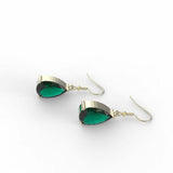 1ct Pear Cut Green Emerald Fish Hook Drop Earrings 14k Yellow Gold Finish