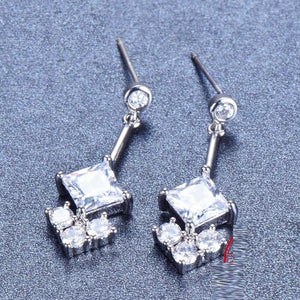 1.6ct Princess Cut VVS1 Diamond Fancy Design Drop Earrings 14k White Gold Finish