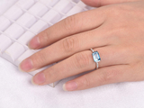 1.7ct Emerald Cut Blue Topaz Engagement Ring Diamond Accent 14k WhiteGold Finish