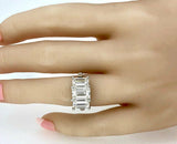 3Ct Emerald Diamond Trilogy Engagement Ring 14K White Gold Over Baguette Accents