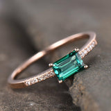 1ct Baguette Cut Green Emerald Solitaire Engagement Ring 14k Rose Gold Finish