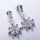 2.1ct Baguette Purple Amethyst Unique Snowflake Drop Earrings 14k WhiteGold Over